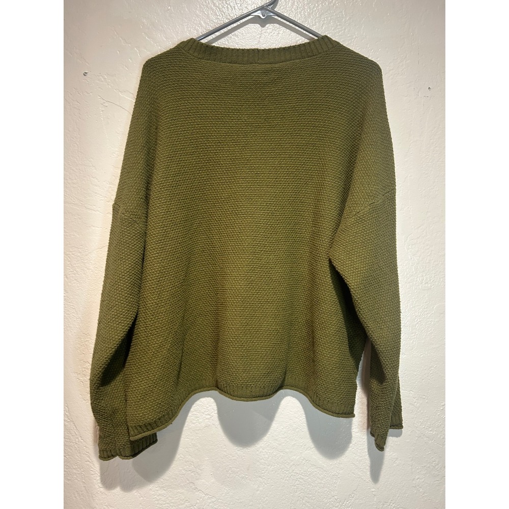 Madewell Womens 2X Olive Green Textured Waffle Knit Crewneck Sweater Pullover - Picture 2 of 6